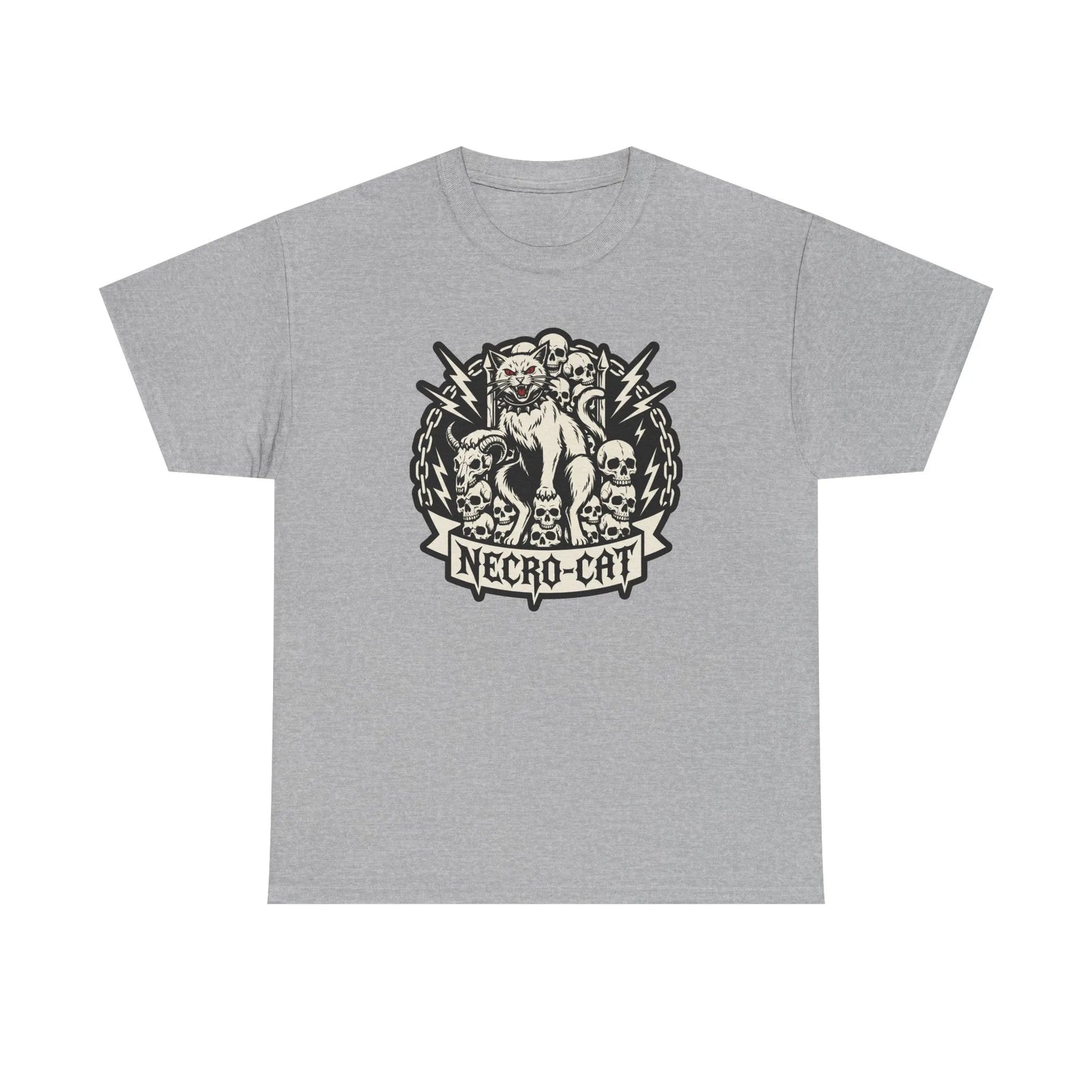 Rocker Cat Skull Throne Graphic T-Shirt - Heavy Cotton Classic Fit Tee - Unisex White