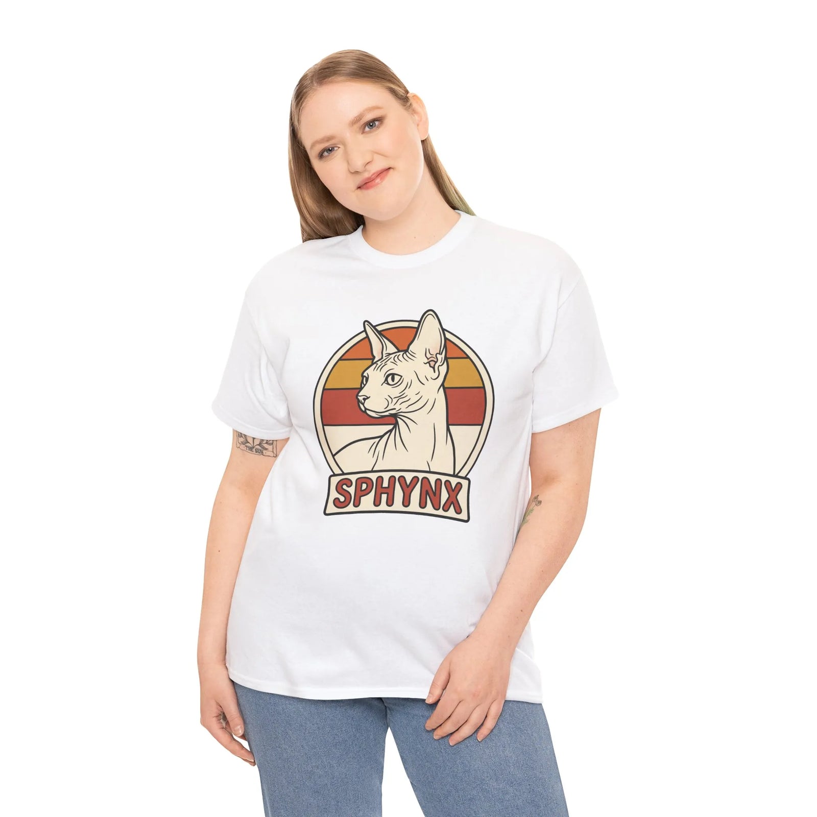 Sphynx Retro 70s Sunset Graphic T-Shirt - Heavy Cotton Classic Fit Tee - Unisex Off White