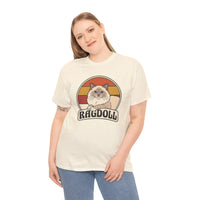 Ragdoll Cat Retro Sunset T-Shirt - Heavyweight Cotton Classic Tee - Unisex White