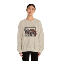 Freyja's Sacred Cats Norse Woodcut Sweatshirt - Heavy Blend Crewneck Fleece - Unisex White