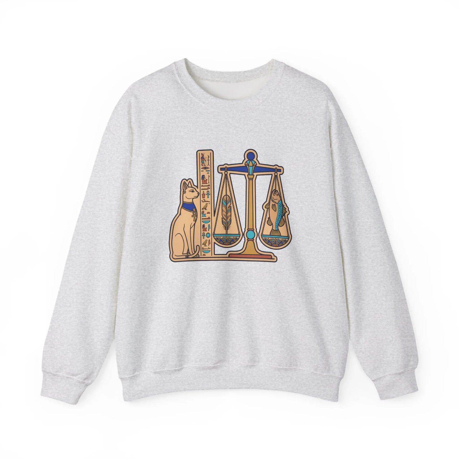 Egyptian Cat Scales Graphic Sweatshirt - Heavy Blend Fleece Crewneck - Unisex White
