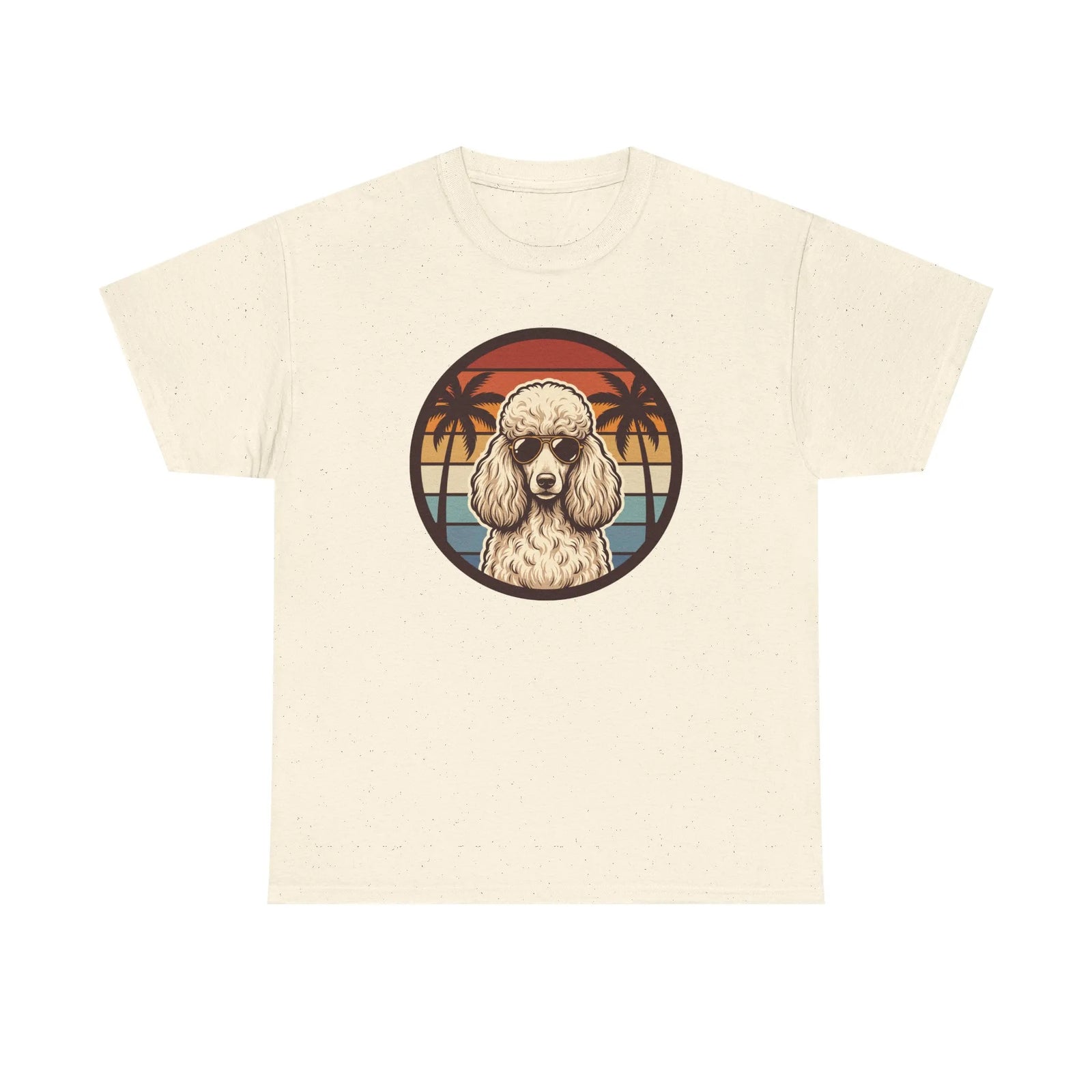 Poodle Cool Dogs 70s Sunset Aviators T-Shirt - Heavy Cotton Classic Fit - Unisex White