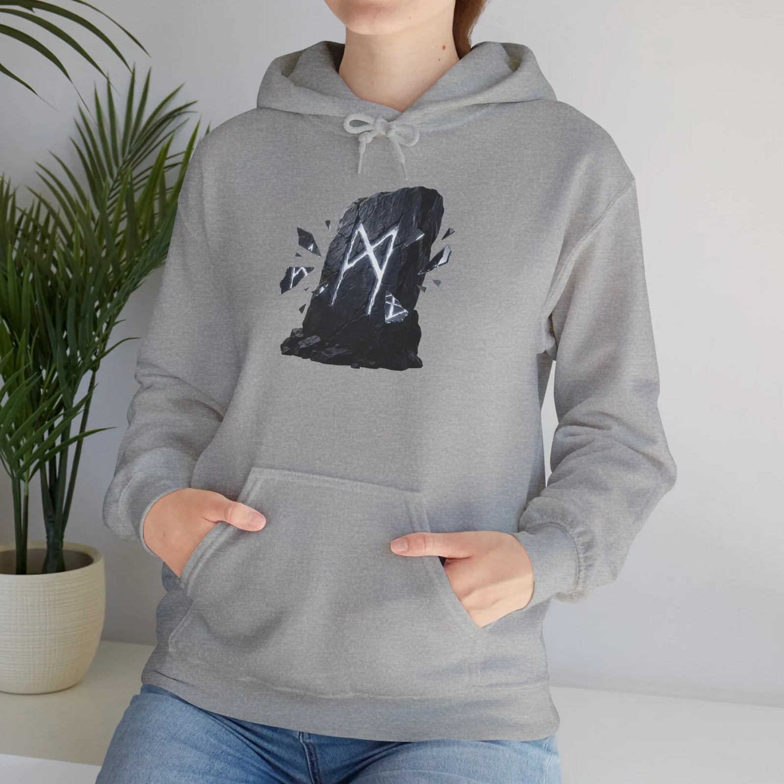 Mannaz Rune Humanity Reflection Hoodie - Heavyweight Fleece Pullover - Unisex White