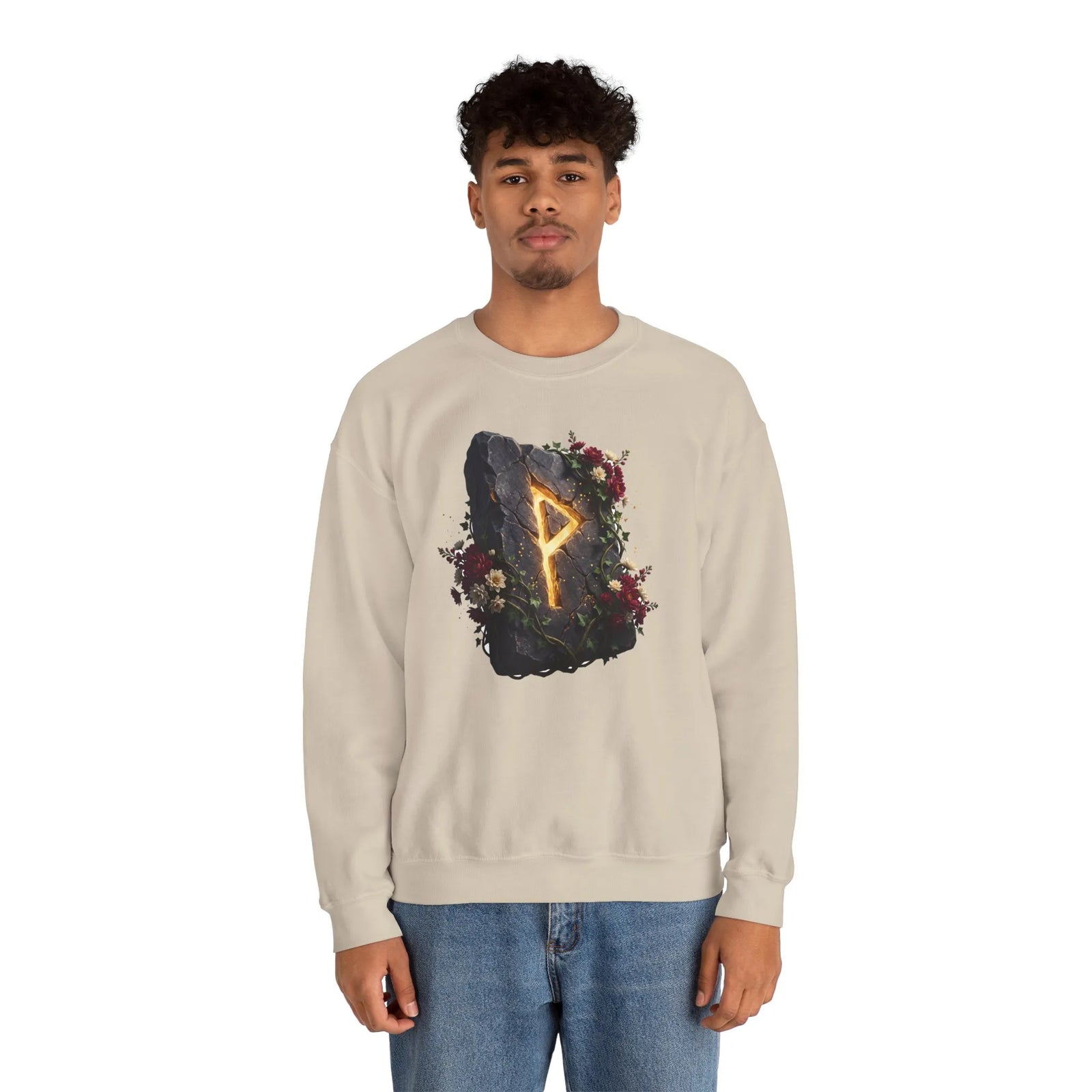 Wunjo Rune Blossom Sweatshirt - Heavy Blend Crewneck Fleece - Unisex Ash