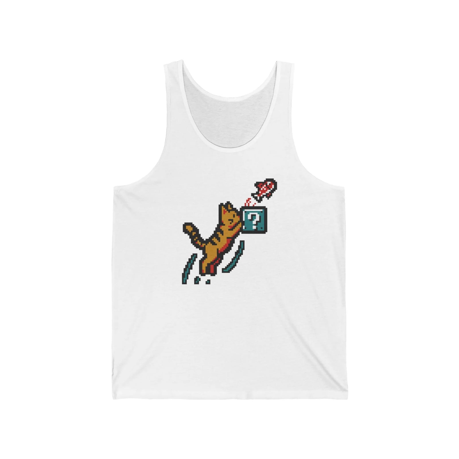 8-Bit Pixel Gaming Cat Tank Top - Lightweight Retail Fit Jersey - Unisex White