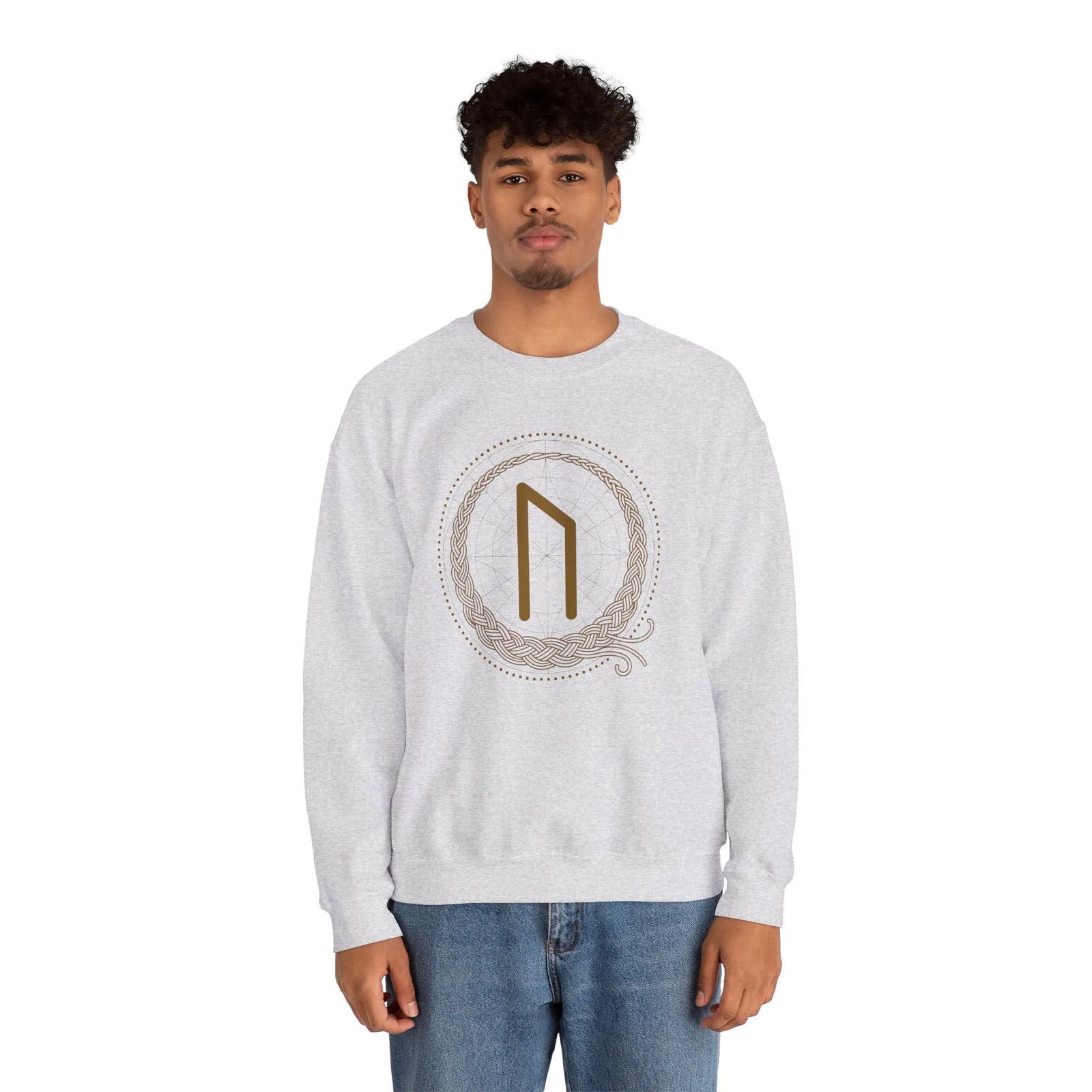 Uruz Rune Vitality Sweatshirt - Classic Fit Cotton Blend Crewneck - Unisex Off White
