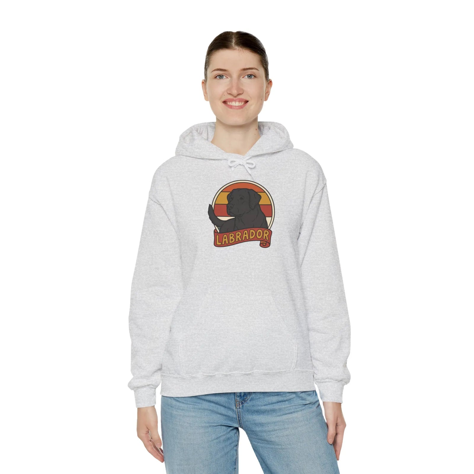 Labrador Retro 70s Sunset Breed Hoodie - Cozy Cotton Blend Pullover - Unisex White