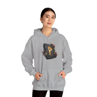 Wunjo Rune Floral Rock Graphic Hoodie - Warm Fleece Pullover Sweatshirt - Unisex White