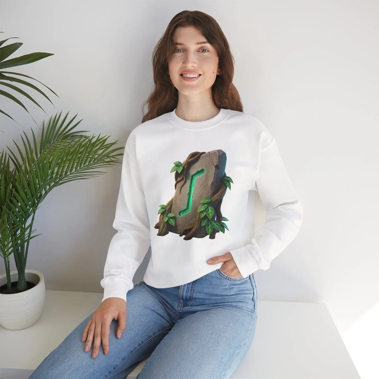 Eihwaz Rune Yggdrasil Tree Sweatshirt - Heavy Blend Classic Crewneck - Unisex Off White