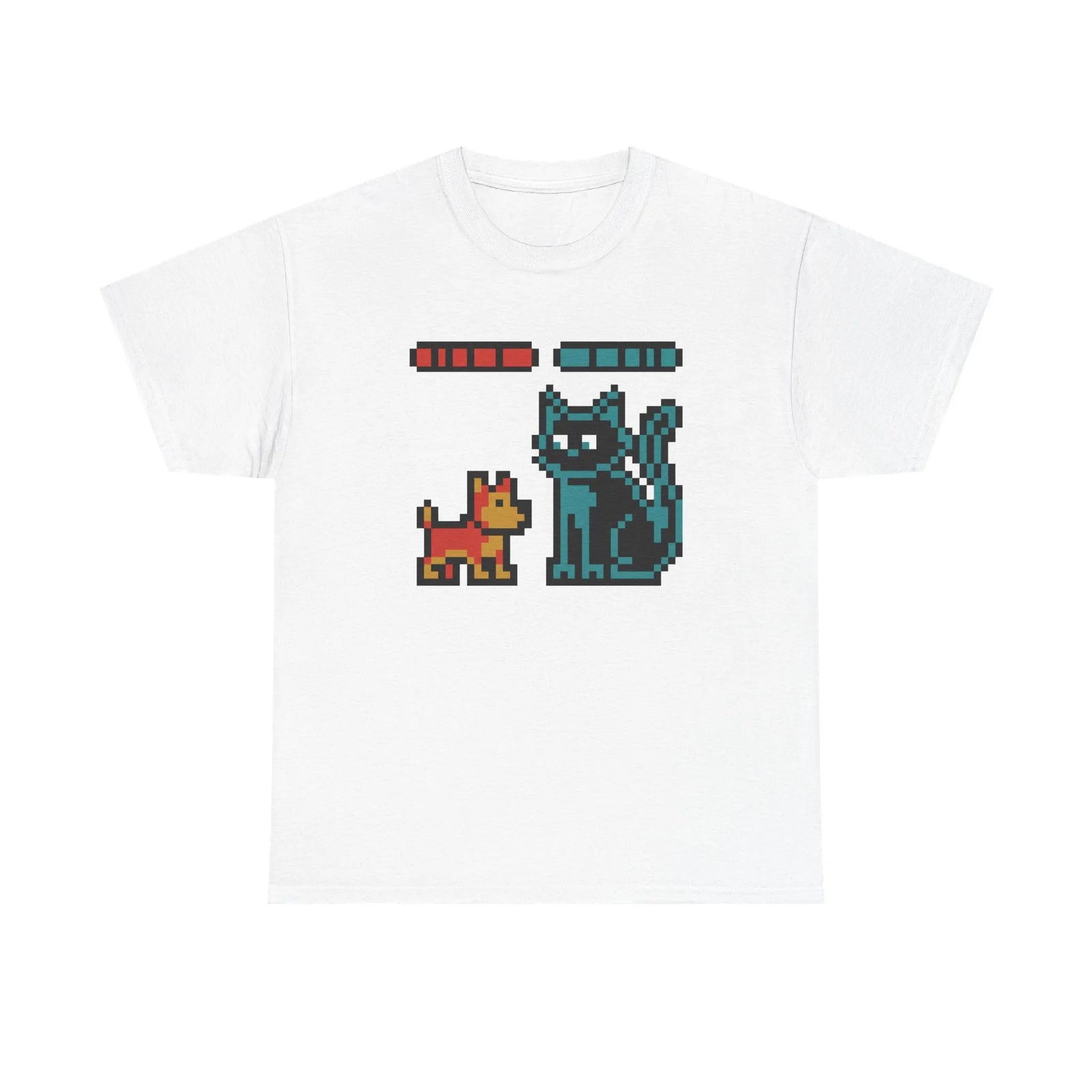 8-Bit Pixel Gaming Dogs Boss Fight T-Shirt - Heavyweight 100% Cotton Classic Fit - Unisex White