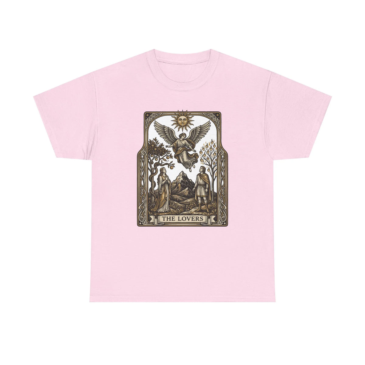 The Lovers Tarot Card Graphic T-Shirt - Heavy Cotton Classic Fit Tee - Unisex White
