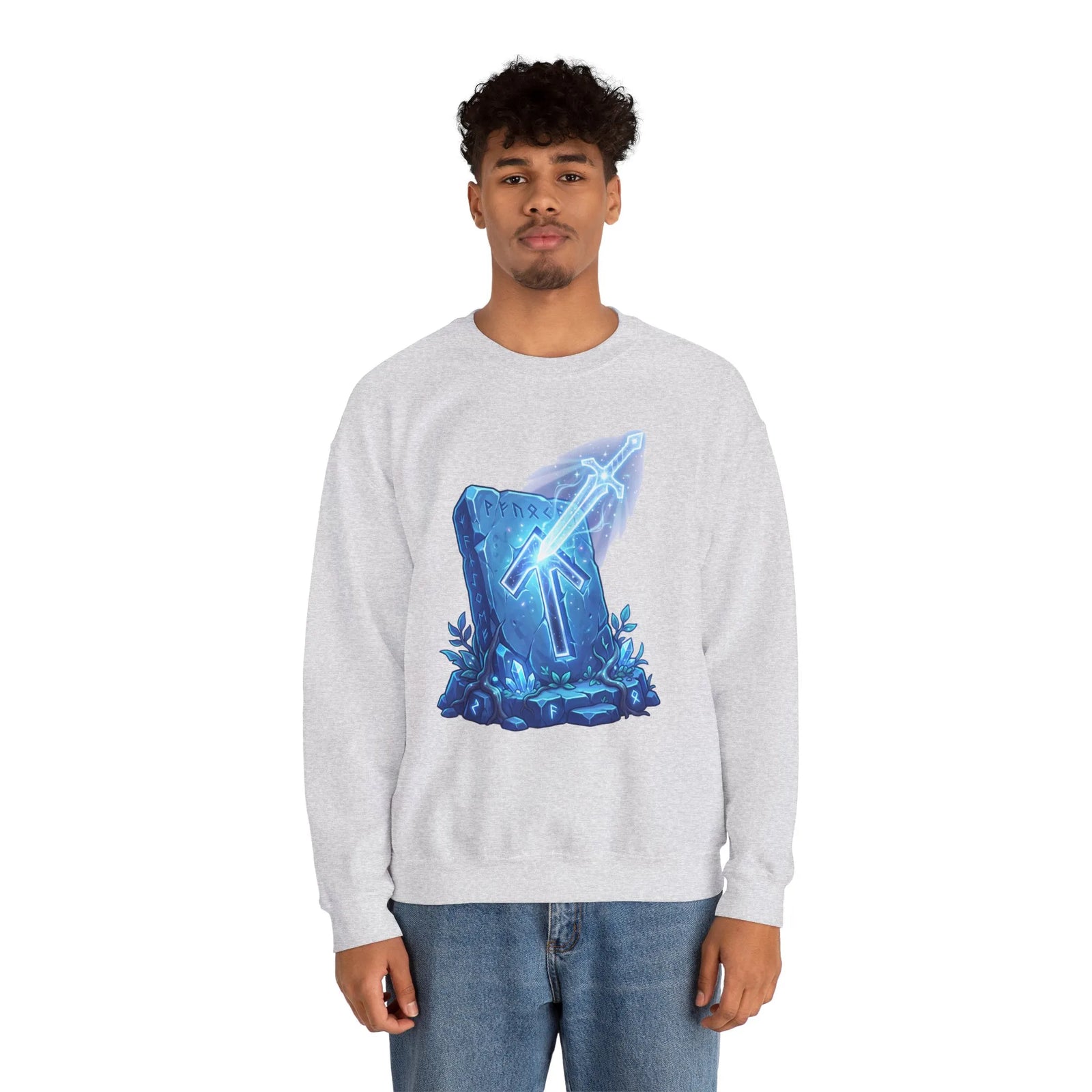 Tiwaz Rune Sword Graphic Sweatshirt - Heavy Blend Crewneck Fit - Unisex White