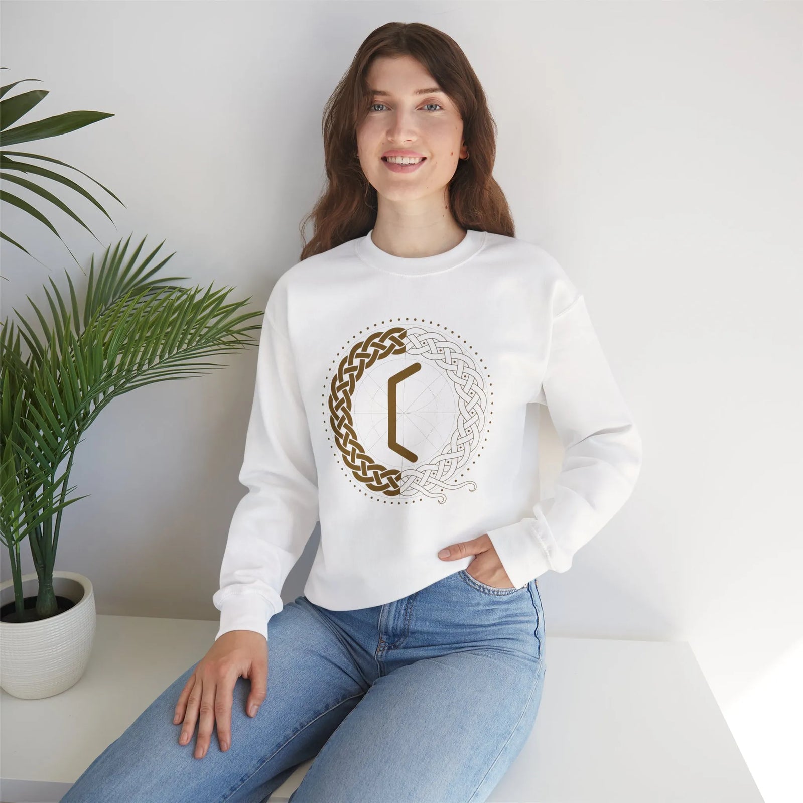 Perthro Rune Norse Mythology Sweatshirt - Heavy Blend Fleece Crewneck - Unisex White