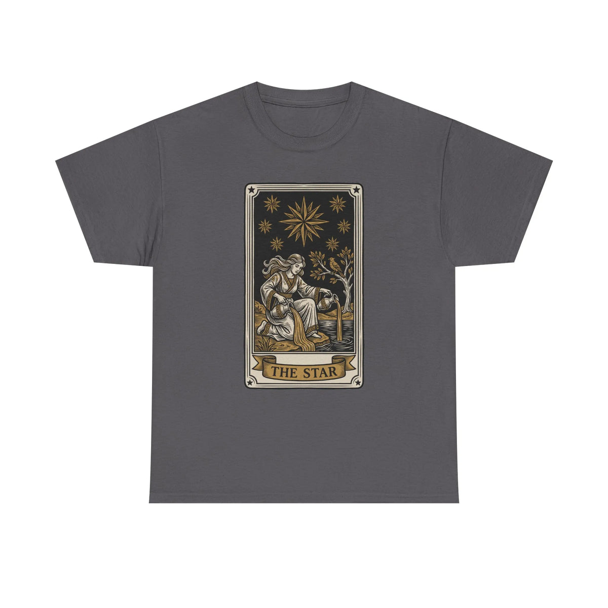 Tarot The Star Card Graphic T-Shirt - Heavy Cotton Classic Fit Tee - Unisex Off White