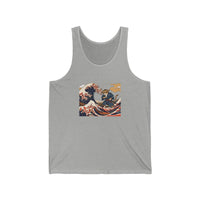 Ronin Wave Ukiyo-e Samurai Cat Tank Top - Lightweight Combed Cotton Jersey - Unisex White