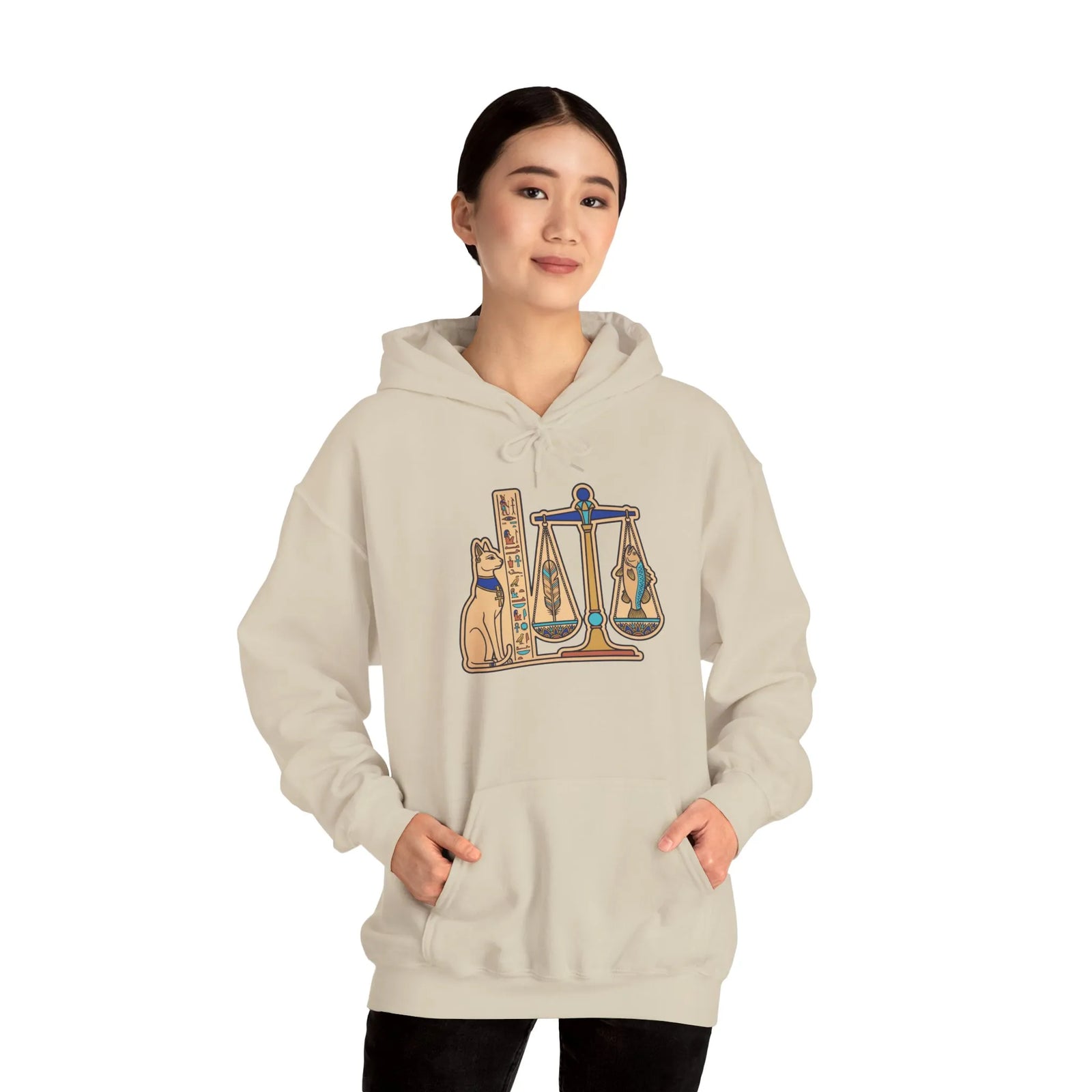 Sphynx Cat Egyptian Scales Hoodie - Heavyweight Cotton Blend Pullover - Unisex White