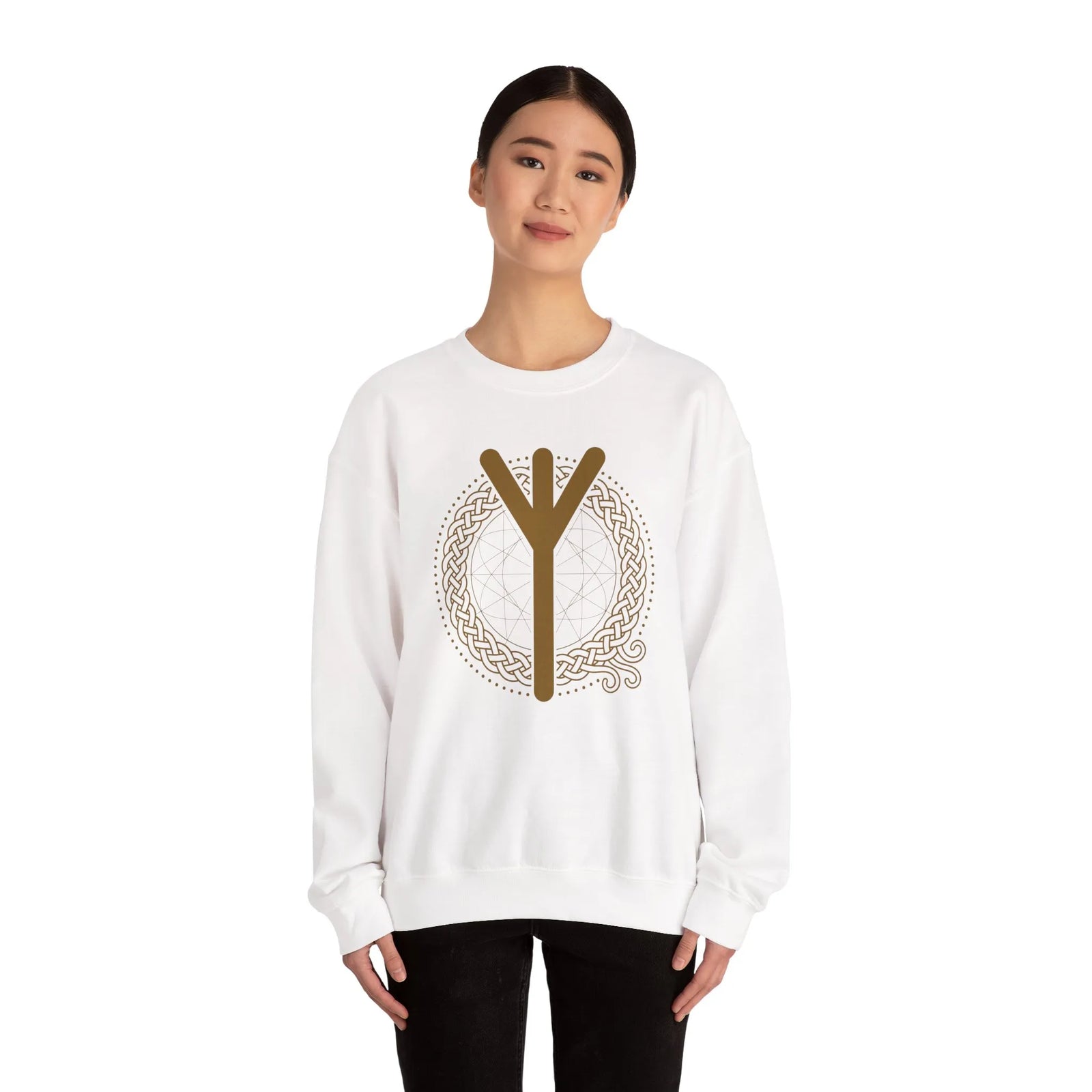 Elhaz Rune Protection Sweatshirt - Heavy Blend Cotton-Poly Crewneck - Unisex White