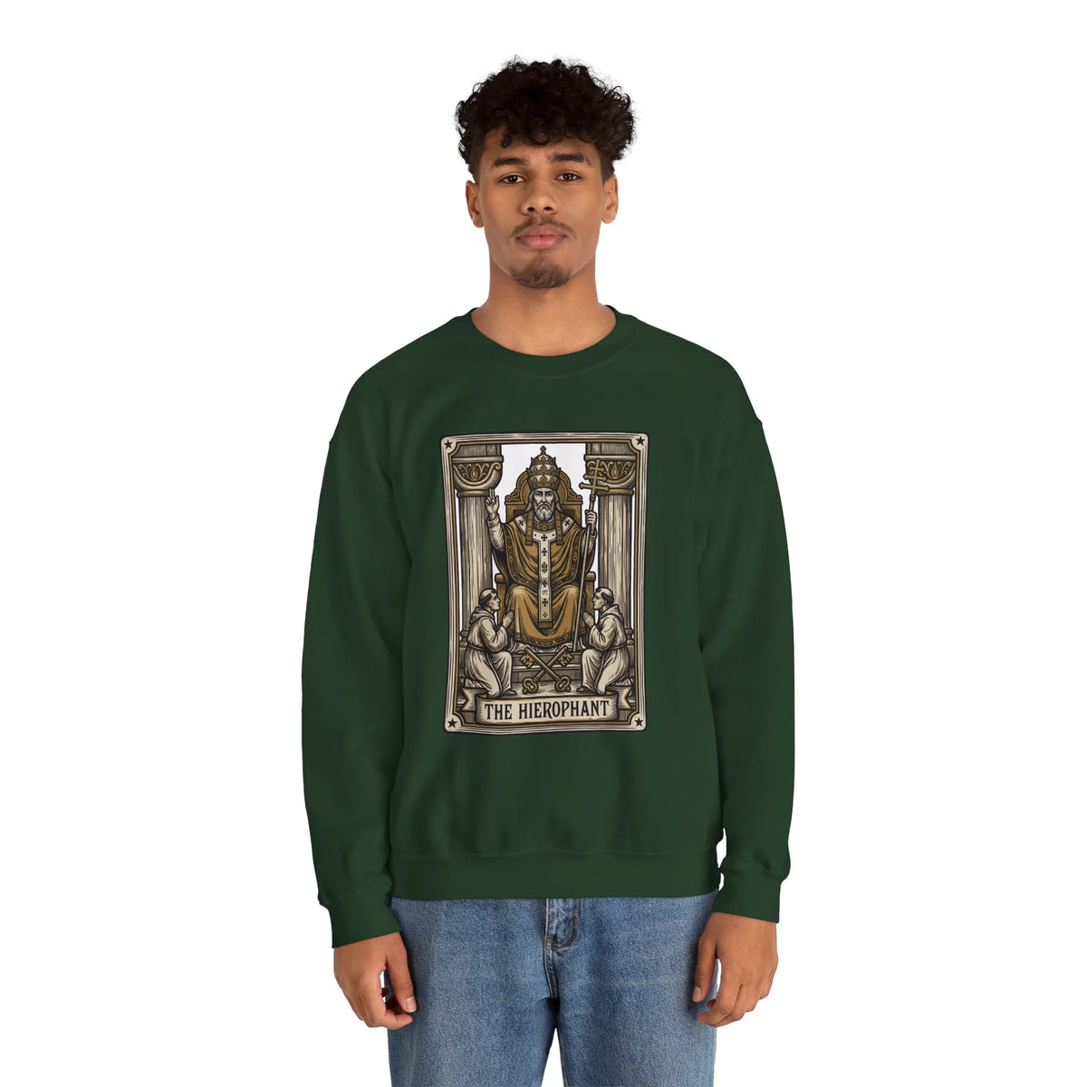 Hierophant Tarot Card Sweatshirt - Heavy Blend Crewneck Fleece - Unisex Ash