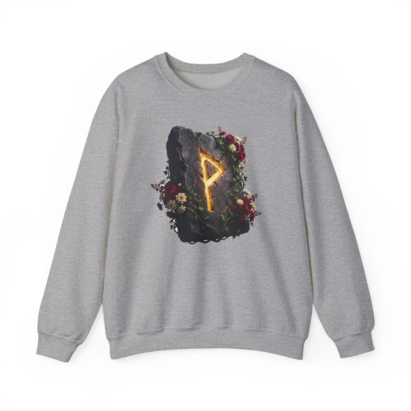 Wunjo Rune Blossom Sweatshirt - Heavy Blend Crewneck Fleece - Unisex Ash