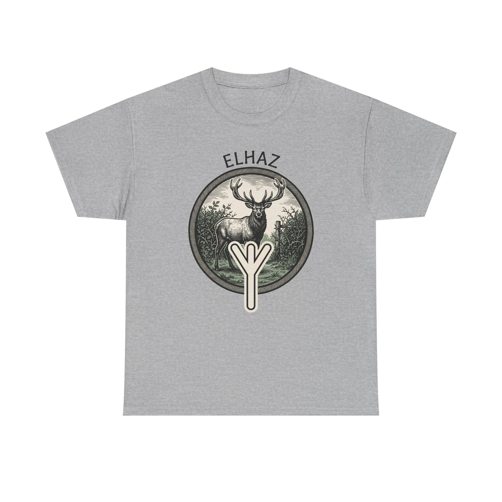 Elhaz Protection Rune Elk Graphic T-Shirt - Heavy Cotton Classic Fit Tee - Unisex White
