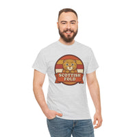 Scottish Fold Retro Sunset T-Shirt - Heavyweight Cotton Classic Fit - Unisex White