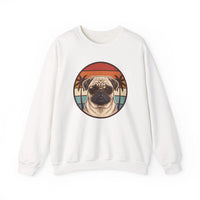 Pug Aviator Dog 70s Sunset Sweatshirt - Heavy Blend Fleece Crewneck - Unisex White