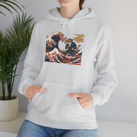 Ronin Wave Samurai Cat Ukiyo-e Hoodie - Heavy Blend Fleece Pullover - Unisex White