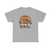Bengal Cat Retro Sunset T-Shirt - Heavy Cotton Classic Fit Tee - Unisex White