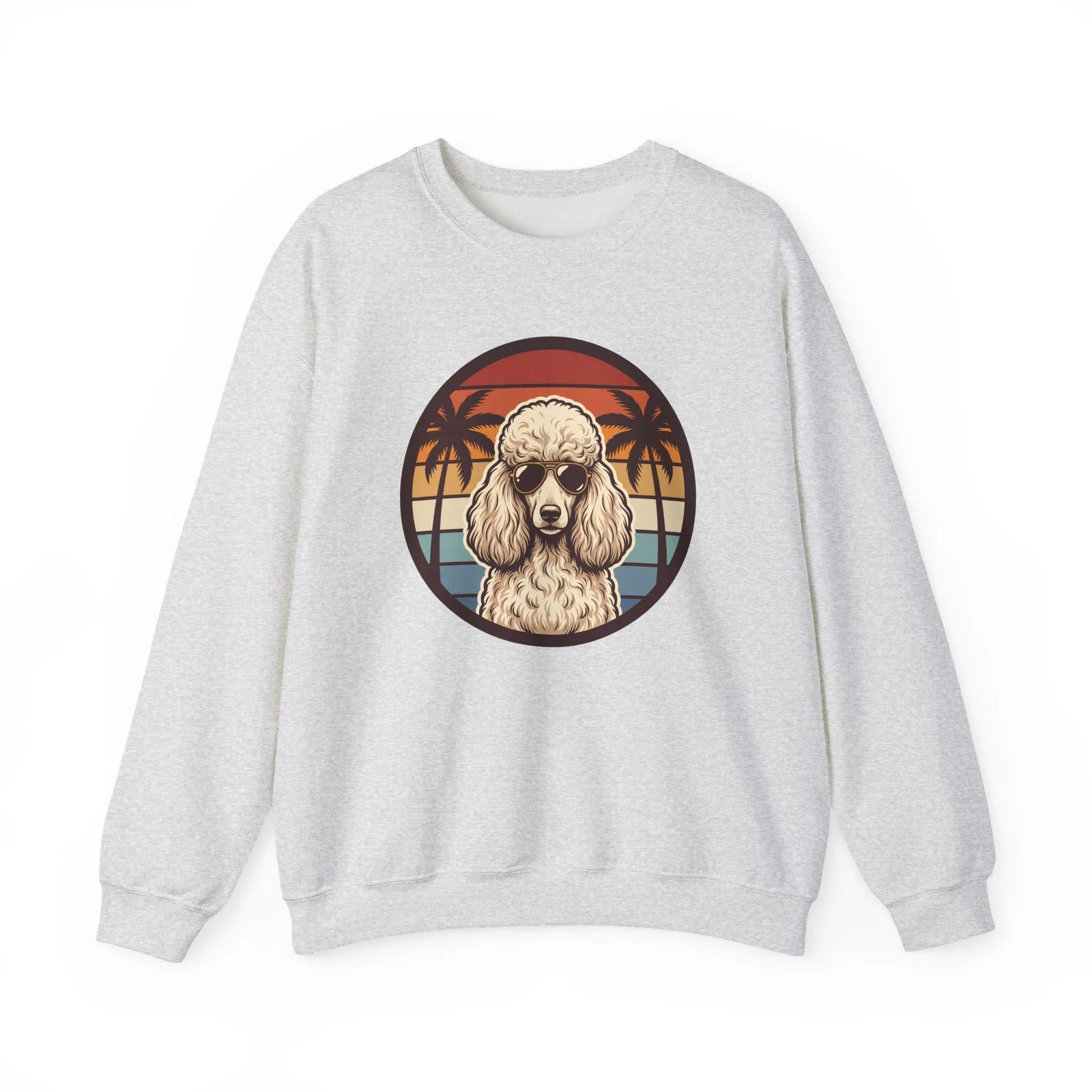 70s Sunset Poodle Aviators Graphic Sweatshirt - Heavy Blend Cotton-Poly Crewneck - Unisex White