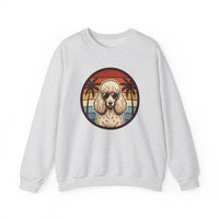 70s Sunset Poodle Aviators Graphic Sweatshirt - Heavy Blend Cotton-Poly Crewneck - Unisex White