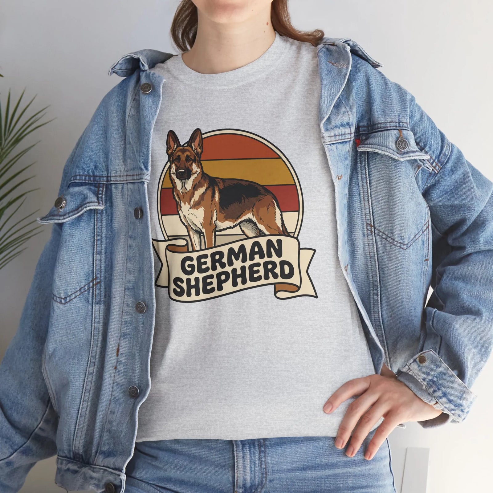 German Shepherd Retro 70s Sunset T-Shirt - Heavy Cotton Classic Fit Tee - Unisex White