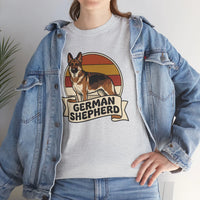 German Shepherd Retro 70s Sunset T-Shirt - Heavy Cotton Classic Fit Tee - Unisex White