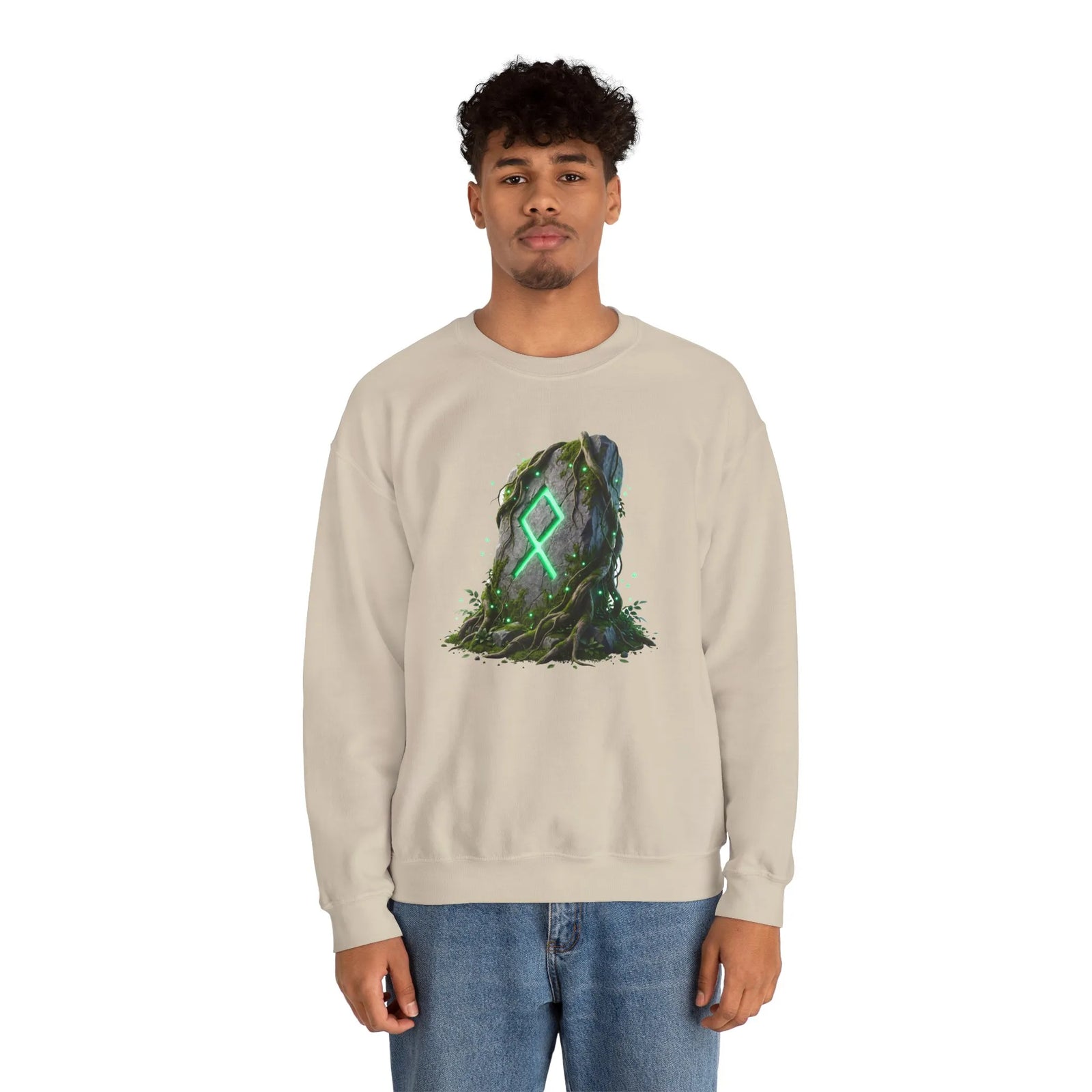 Othala Rune Ancient Stone Sweatshirt - Heavy Blend Cotton Polyester Crewneck - Unisex White