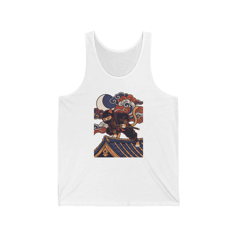 Ninja Cat Ukiyo-e Samurai Tank Top - Lightweight Jersey Retail Fit - Unisex Athletic Heather