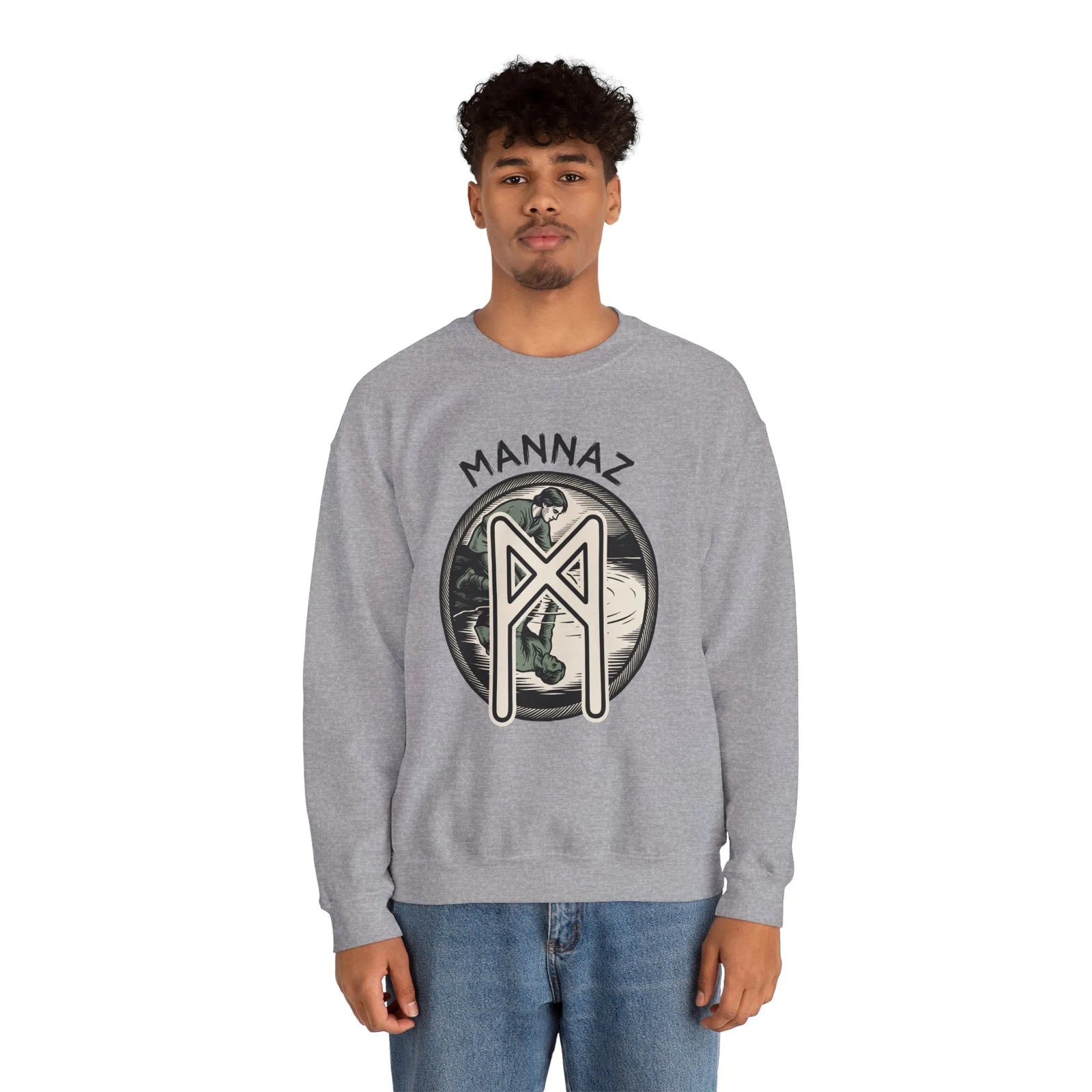 Mannaz Humanity Rune Graphic Sweatshirt - Heavy Blend Fleece Crewneck - Unisex White
