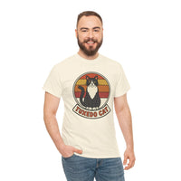 Tuxedo Cat Retro Sunset Graphic T-Shirt - Heavy Cotton Classic Fit Tee - Unisex White