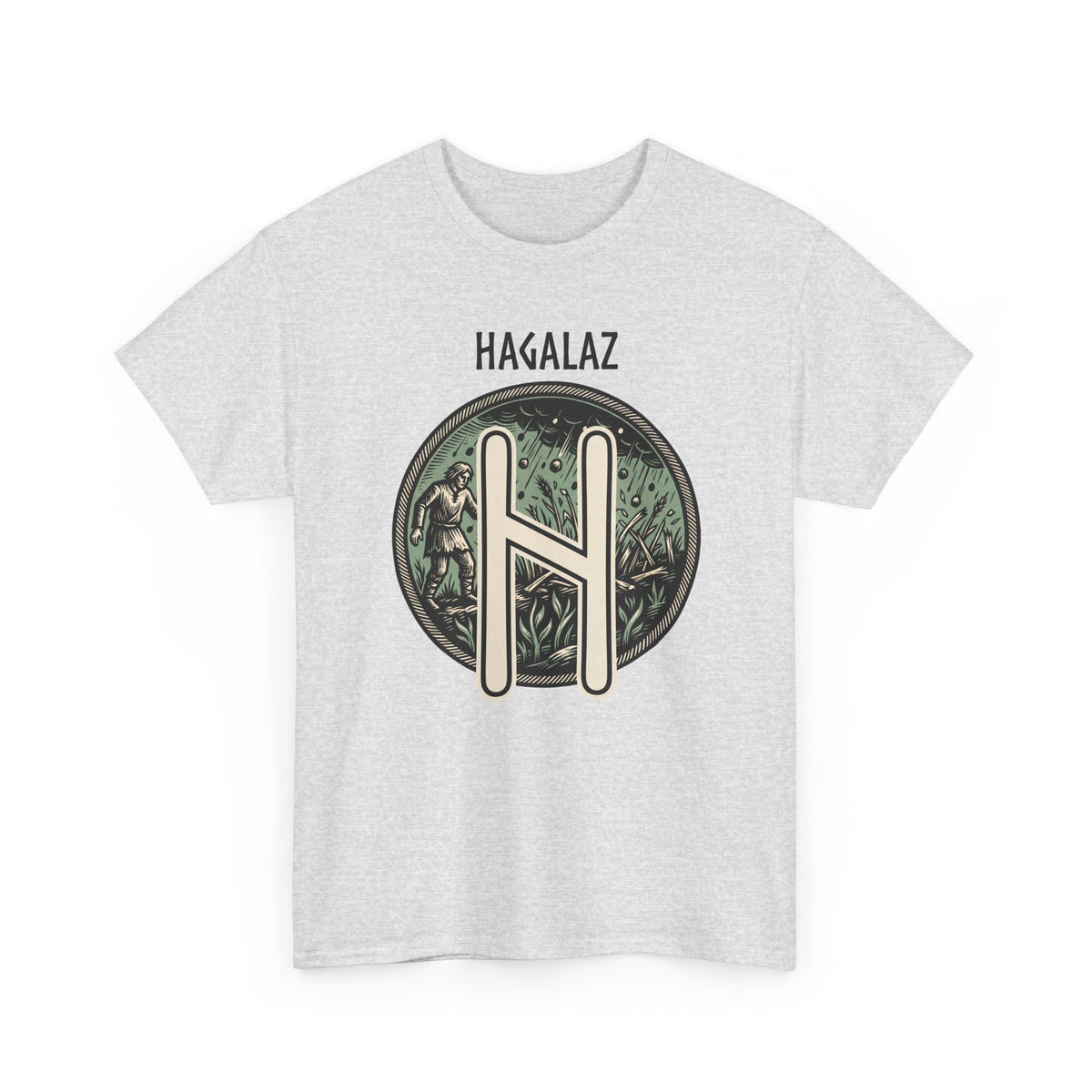 Hagalaz Rune Nordic Graphic T-Shirt - Heavy Cotton Classic Fit Tee - Unisex White