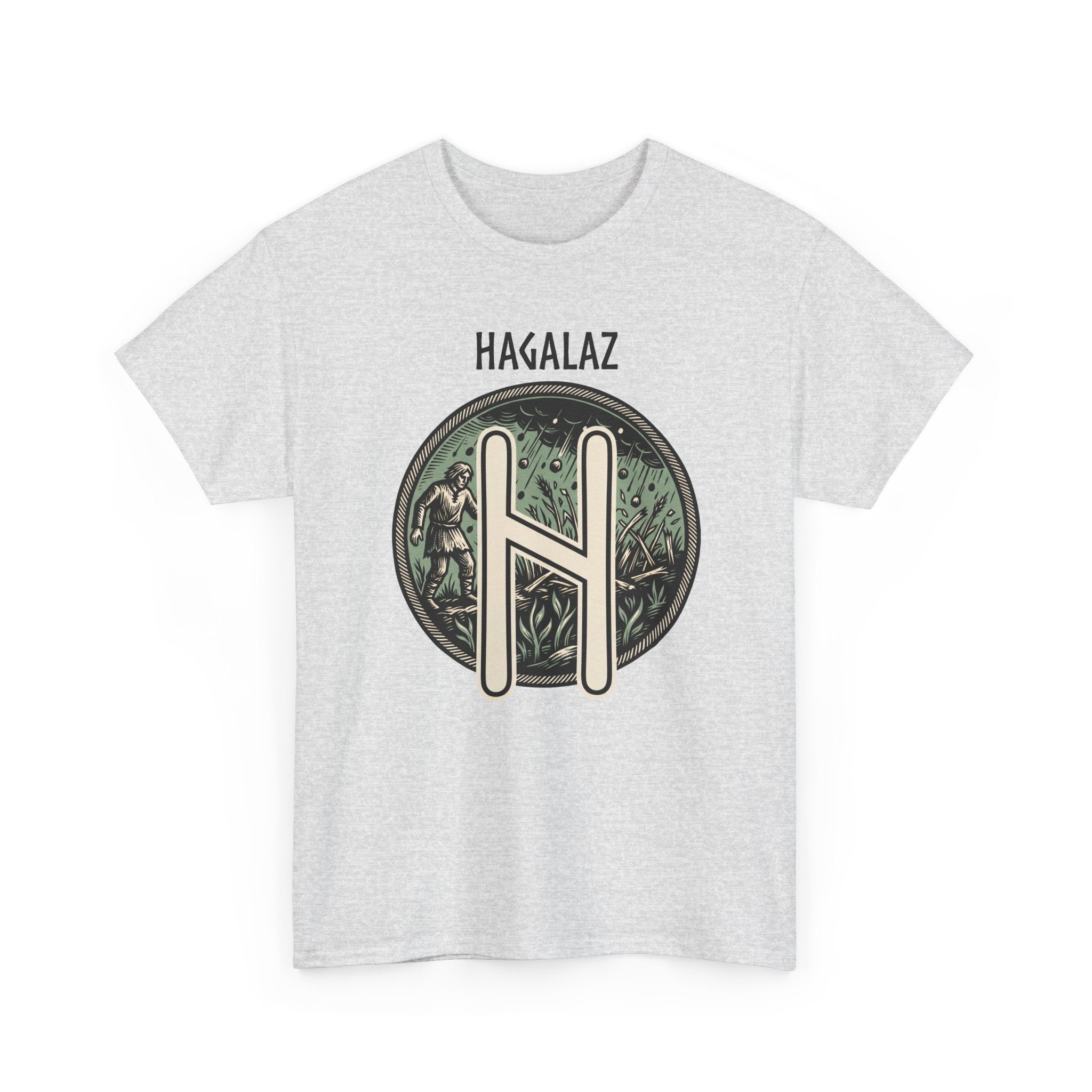 Hagalaz Rune Nordic Graphic T-Shirt - Heavy Cotton Classic Fit Tee - Unisex White
