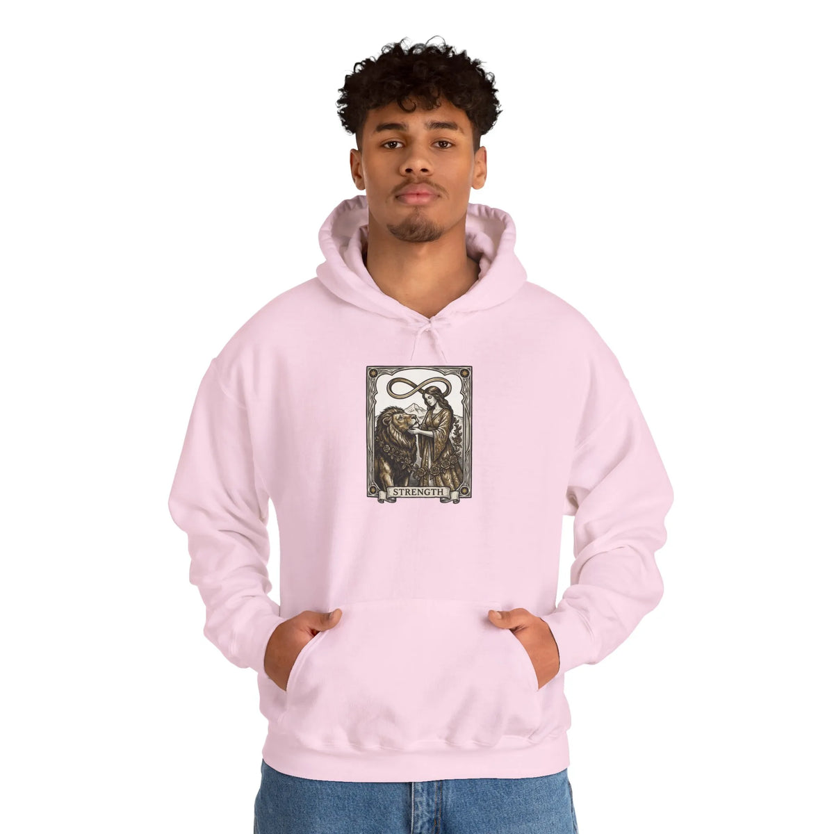 Strength Tarot Card Graphic Hoodie - Heavy Blend Fleece Pullover - Unisex White
