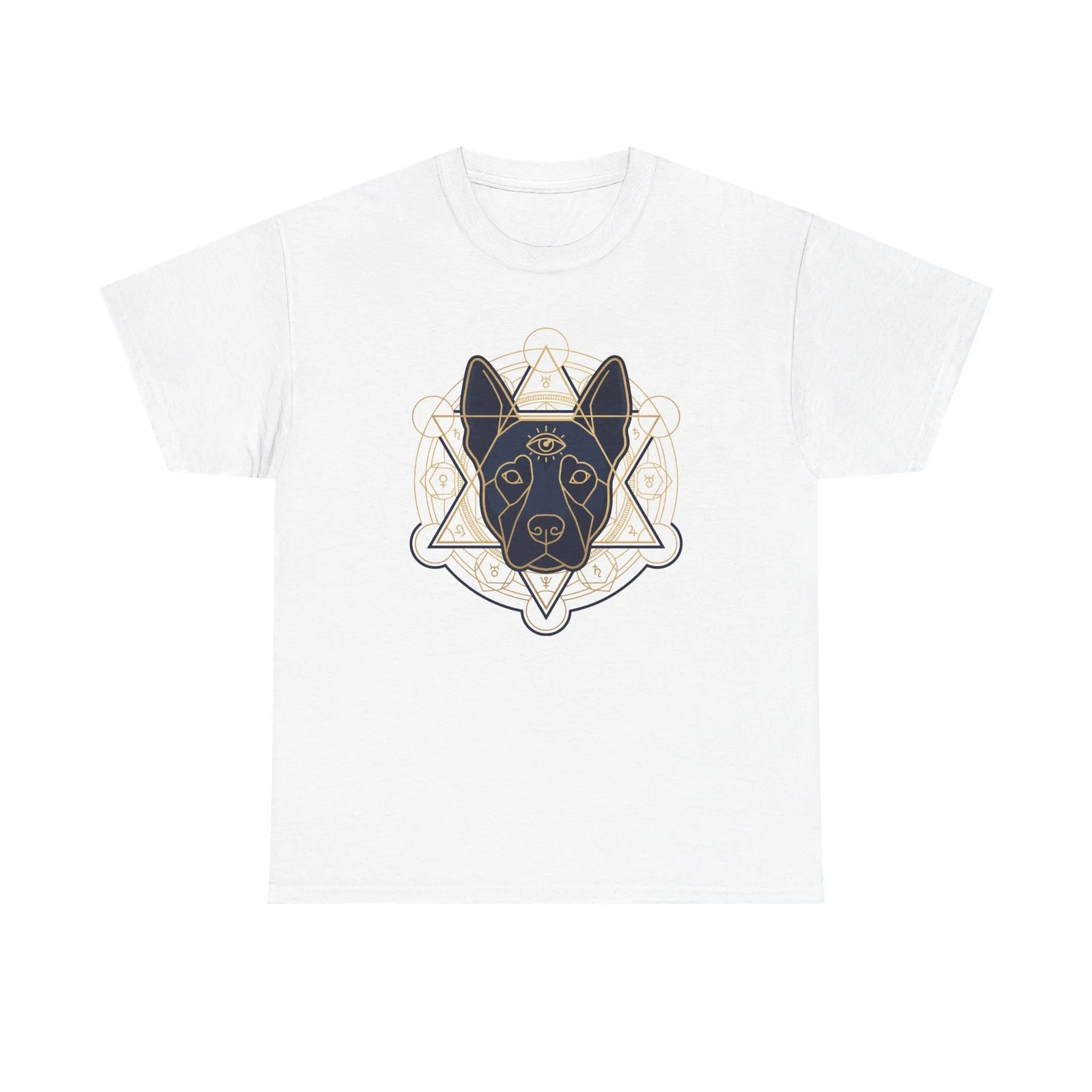 Third Eye Spirit Dog Sacred Geometry T-Shirt - Heavyweight Cotton Classic Fit Tee - Unisex White