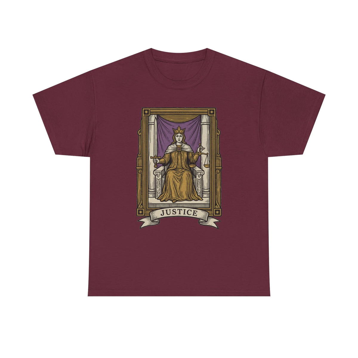 Justice Tarot Card Graphic T-Shirt - Heavy Cotton Classic Fit Tee - Unisex White