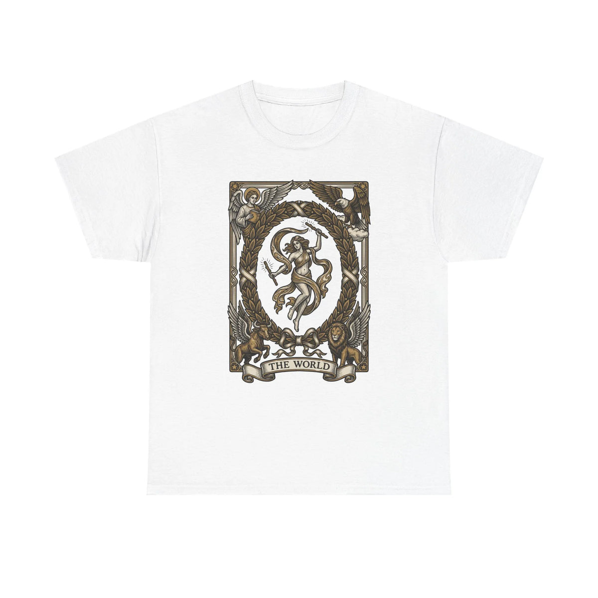 The World Tarot Card Graphic T-Shirt - Heavy Cotton Classic Fit Tee - Unisex White