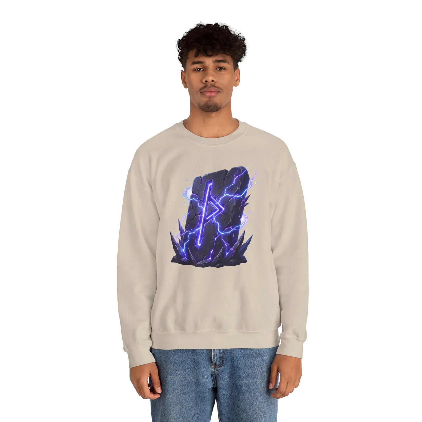 Thurisaz Thorn Rune Graphic Sweatshirt - Heavy Blend Crewneck Fleece - Unisex White