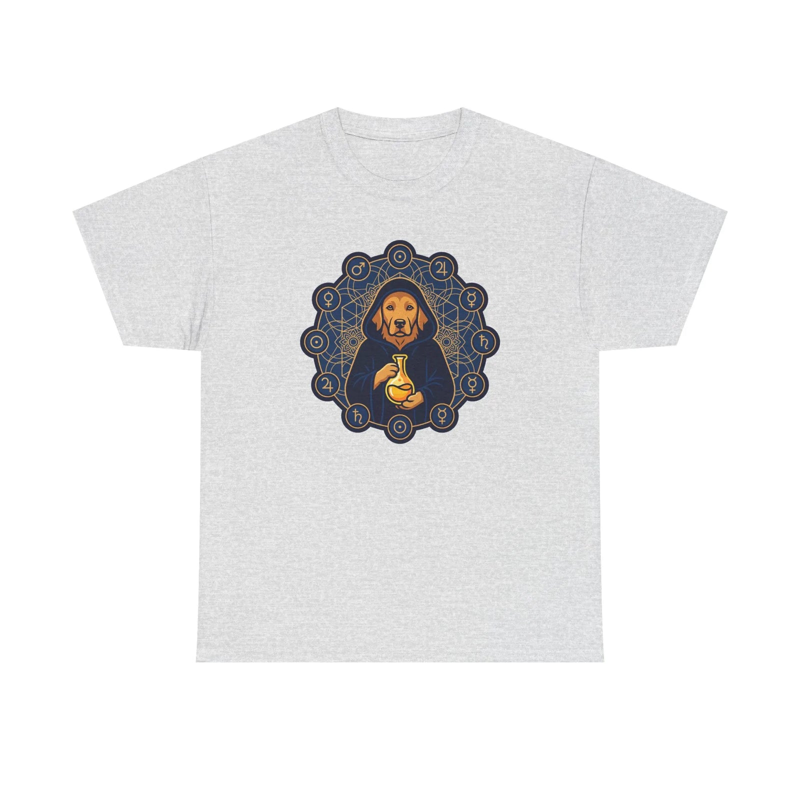 Alchemist Dog Sacred Geometry T-Shirt - Heavy Cotton Classic Fit Tee - Unisex White