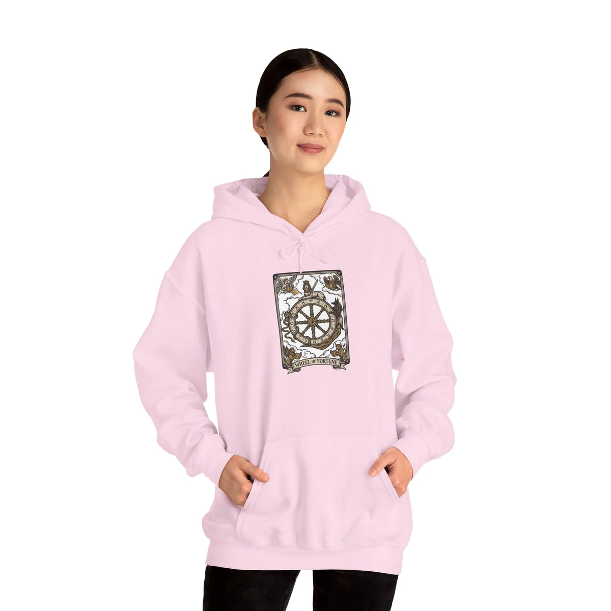 Wheel of Fortune Tarot Card Hoodie - Soft Fleece Blend Pullover - Unisex Off White