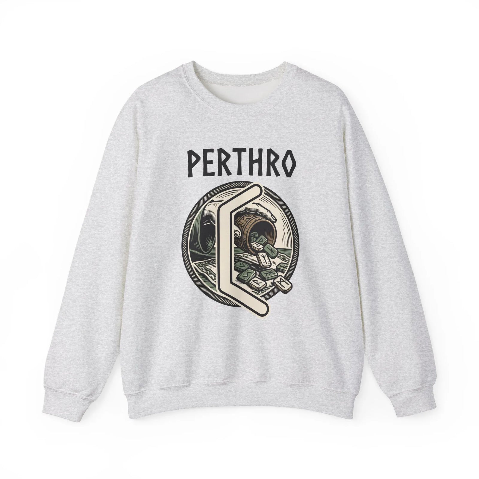 Perthro Rune Lot Cup Graphic Sweatshirt - Heavy Blend Fleece Crewneck - Unisex White