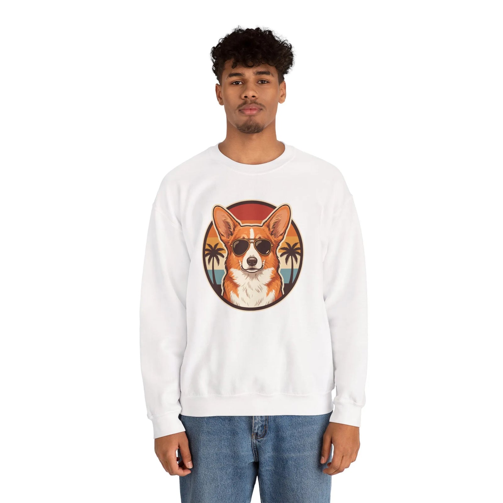 Corgi 70s Sunset Aviators Sweatshirt - Heavy Blend Fleece Crewneck - Unisex White
