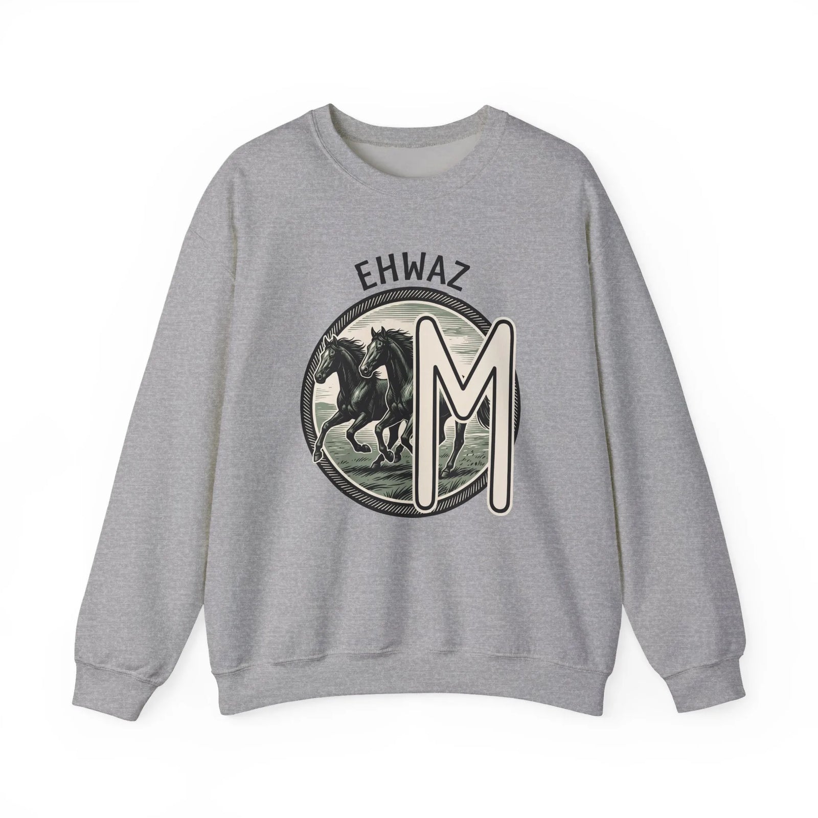Ehwaz Divine Twins Horse Sweatshirt - Heavy Blend Cotton Blend Crewneck - Unisex White