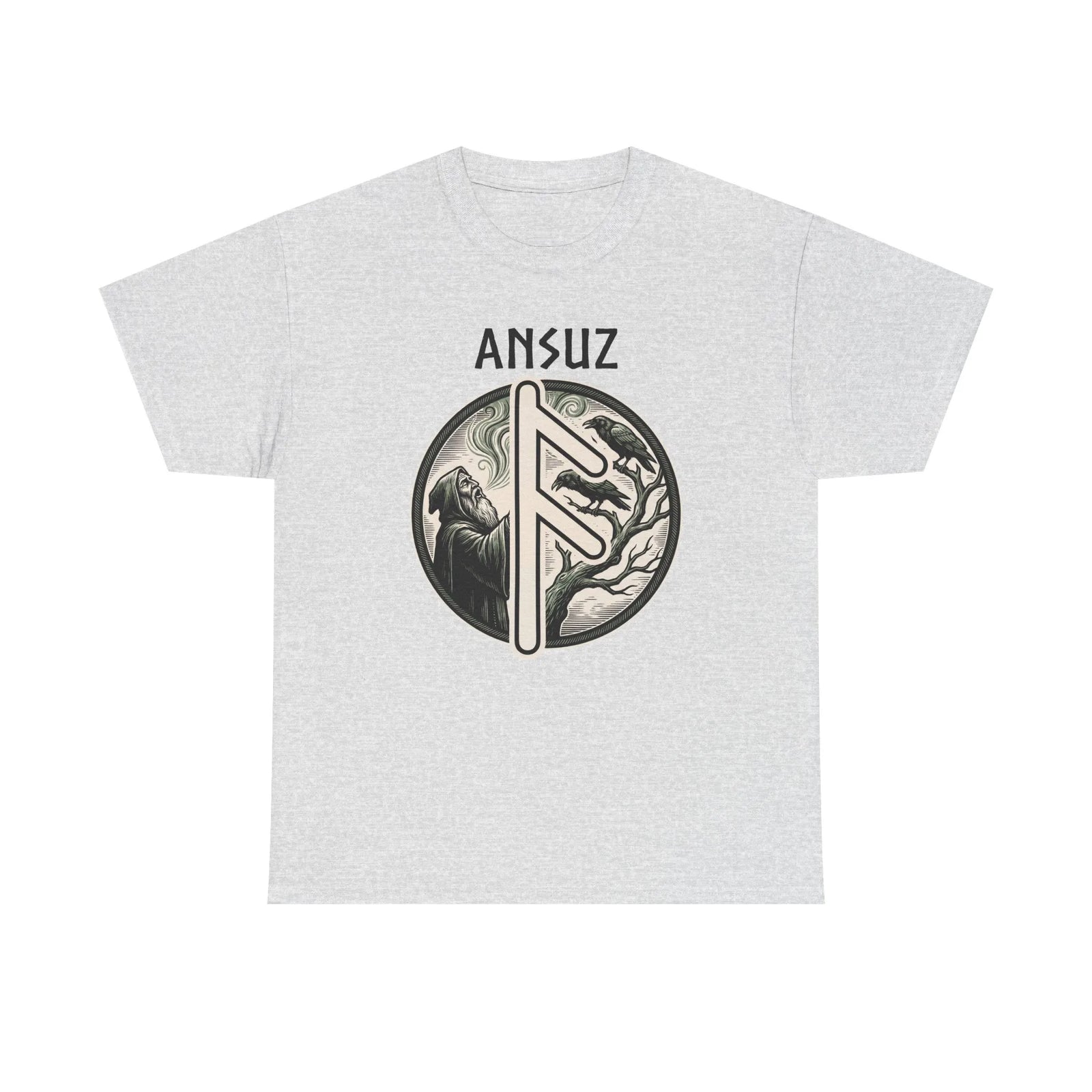 Ansuz Rune Divine Speech Graphic T-Shirt - Heavy Cotton Classic Fit Tee - Unisex White