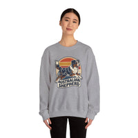 Australian Shepherd Retro 70s Sunset Sweatshirt - Heavy Blend Cotton Poly Crewneck - Unisex White